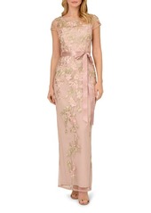 Adrianna Papell Floral Cascading Column Gown
