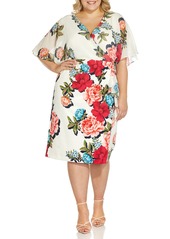 Adrianna Papell Floral Chiffon Faux Wrap Dress (Plus Size)