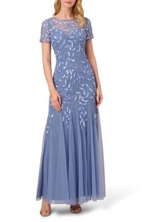 Adrianna Papell Floral Embroidered Beaded Trumpet Gown