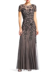 Adrianna Papell Floral Embroidered Beaded Trumpet Gown