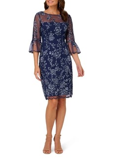 Adrianna Papell Floral Embroidered Bell Sleeve Sheath Dress
