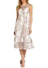 Adrianna Papell Floral Embroidered Midi Fit & Flare Dress