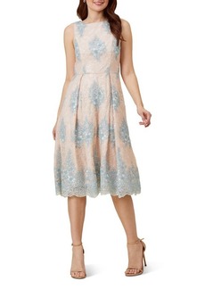 Adrianna Papell Floral Embroidered Midi Fit & Flare Dress