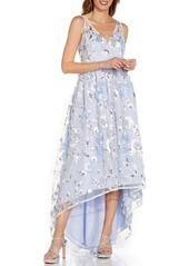 Adrianna Papell Floral Embroidery High Low Gown in Clearwater/Ivory at Nordstrom