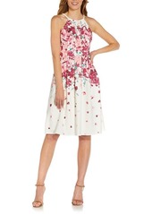 Adrianna Papell Floral Halter Neck Fit & Flare Crepe Dress in Ivory Multi at Nordstrom