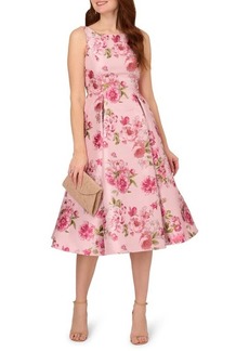 Adrianna Papell Floral Jacquard Fit & Flare Cocktail Midi Dress