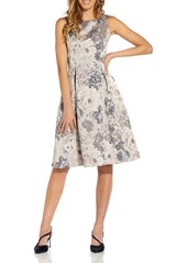 Adrianna Papell Floral Jacquard Fit & Flare Dress in Silver Multi at Nordstrom