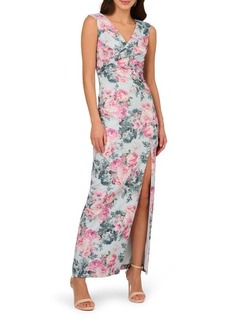 Adrianna Papell Floral Jacquard Metallic Sleeveless Gown