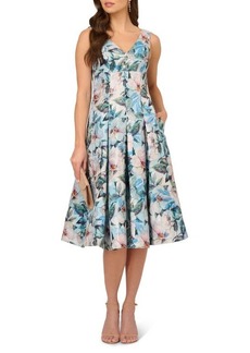 Adrianna Papell Floral Jacquard Midi Fit & Flare Cocktail Dress