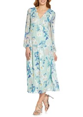 Adrianna Papell Floral Long Sleeve Chiffon Dress in Mint Multi at Nordstrom