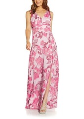 Adrianna Papell Floral Metallic Sleeveless Draped Gown in Blush Multi at Nordstrom