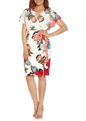 Adrianna Papell Floral Mixed Media Sheath Cocktail Dress in Ivory Multi at Nordstrom