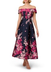 Adrianna Papell Floral Off the Shoulder Jacquard Gown