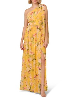 Adrianna Papell Floral One-Shoulder Chiffon Gown