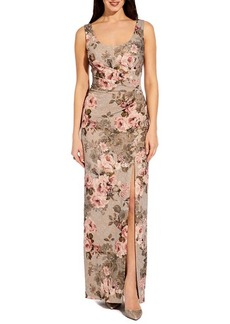 Adrianna Papell Floral Print Brocade Gown
