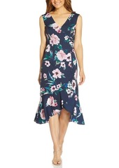 Adrianna Papell Floral Print Ruffle Midi Dress in Navy Multi at Nordstrom