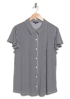 Adrianna Papell Flutter Sleeve Button-Up Shirt in Black Ivory Small Stripe at Nordstrom Rack