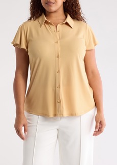 Adrianna Papell Flutter Sleeve Button-Up Shirt in Maize Ivory Little Dot at Nordstrom Rack