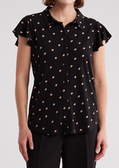Adrianna Papell Flutter Sleeve Button-Up Shirt in Maize/Ivory Little Dot at Nordstrom Rack