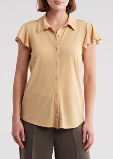 Adrianna Papell Flutter Sleeve Button-Up Shirt in Maize/Ivory Little Dot at Nordstrom Rack