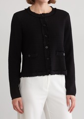 Adrianna Papell Fray Trim Cardigan in Black at Nordstrom Rack