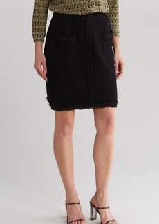 Adrianna Papell Fringe Trim Tweed Miniskirt in Black at Nordstrom Rack