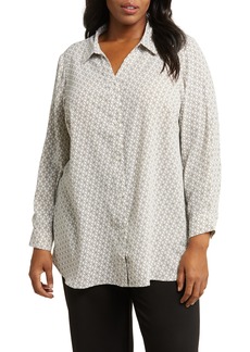 Adrianna Papell Geometric Print Button-Up Shirt in Ivory Tan Chain Geo at Nordstrom Rack
