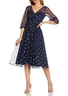 Adrianna Papell Glitter Fit & Flare Tulle Dress in Navy at Nordstrom