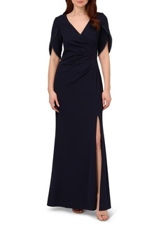 Adrianna Papell Imitation Pearl Trim Crepe Gown