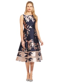 Adrianna Papell Jacquard A-Line Dress - Navy/Blush