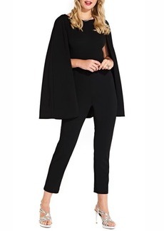 Adrianna Papell Long Cape Sleeve Stretch Crepe Jumpsuit