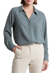 Adrianna Papell Long Sleeve Button-Up Shirt in Black at Nordstrom Rack