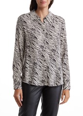 Adrianna Papell Long Sleeve Button-Up Shirt in Ivory/Black Sketchy Zebra at Nordstrom Rack