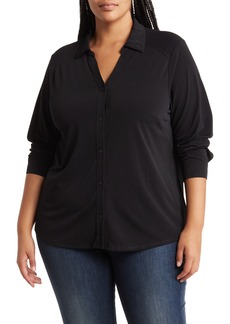 Adrianna Papell Long Sleeve Button-Up Top in Black at Nordstrom Rack
