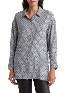 Adrianna Papell Long Sleeve Button-Up Tunic Shirt in Blue Fog Classic Chain at Nordstrom Rack
