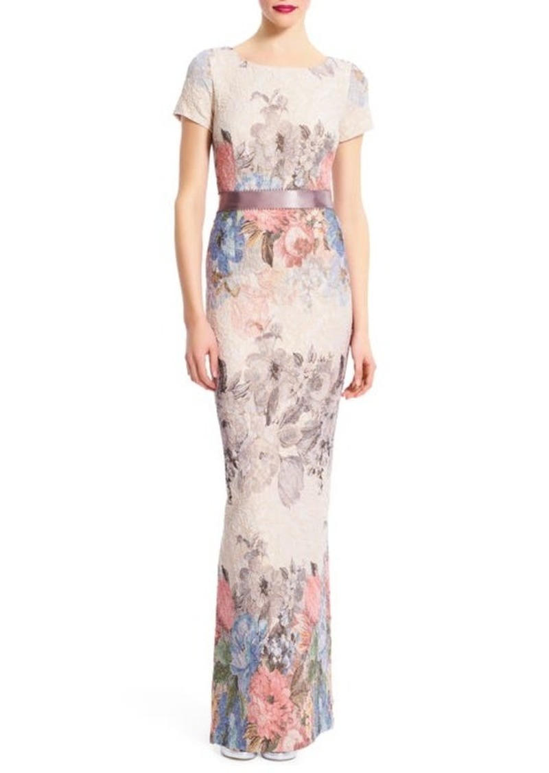 Adrianna Papell Matelassé Floral Jacquard Column Gown in Blush Multi at Nordstrom