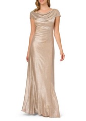 Adrianna Papell Metallic Drape Neck Gown