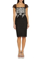 Adrianna Papell Metallic Floral Embroidered Cocktail Sheath Dress