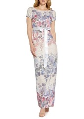 Adrianna Papell Metallic Floral Matelassé Column Gown in Champagne Multi at Nordstrom