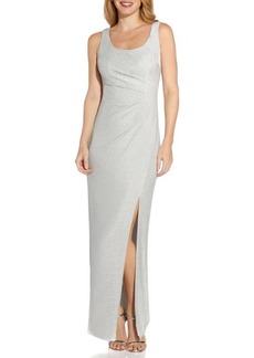 Adrianna Papell Metallic Knit Sleeveless Gown in Silver at Nordstrom