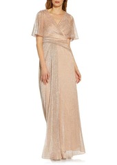 Adrianna Papell Metallic Mesh Drape A-Line Gown in Rose Gold at Nordstrom