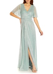 Adrianna Papell Metallic Mesh Drape A-Line Gown in Rose Gold at Nordstrom