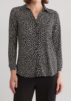Adrianna Papell Moss Crepe Button Front Shirt in Black/Cream Stone Dot at Nordstrom Rack