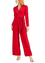 Adrianna Papell Notched-Collar Belted Jumpsuit - Haute Red