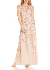 Adrianna Papell Off the Shoulder Beaded Vine Gown in Pale Pink at Nordstrom