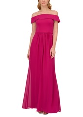 Adrianna Papell Off-The-Shoulder Chiffon Gown - Royal Saphire