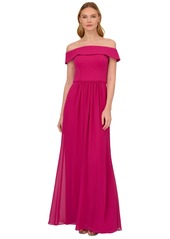 Adrianna Papell Off-The-Shoulder Chiffon Gown - Violet Cobalt