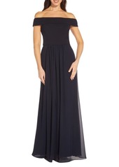 Adrianna Papell Off the Shoulder Crepe Chiffon Gown