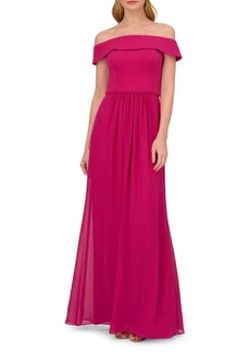 Adrianna Papell Off the Shoulder Crepe Chiffon Gown