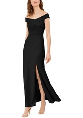 Adrianna Papell Off-The-Shoulder Crepe Gown